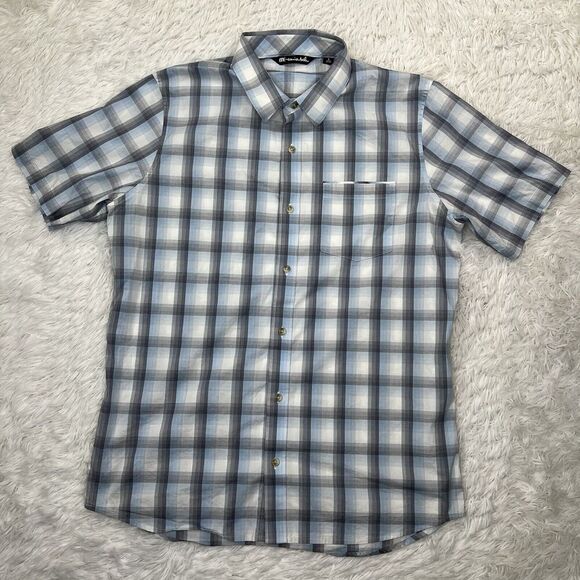 Travis Mathew Short Sleeve Button Down Shirt Plaid/Checkered Blue/White Size L - Picture 1 of 12